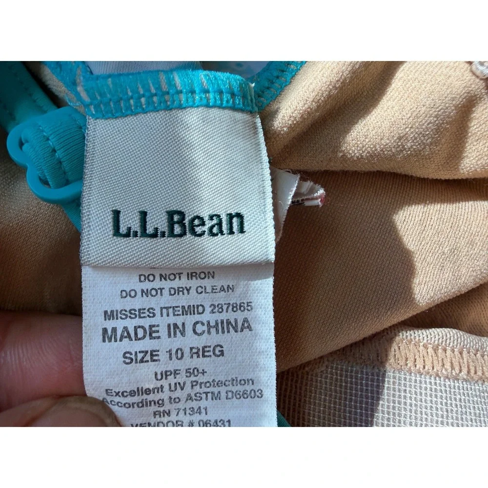 LL Bean Blue Floral Tankini Swim Top Adjustable Straps UPF 50+ Size 10 287865